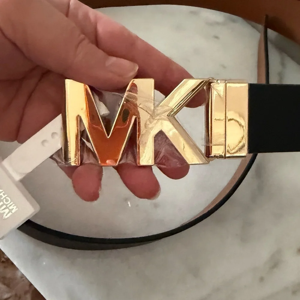 $68 Michael Kors Men's Belt with Gold MK Buckle genuine leather xl